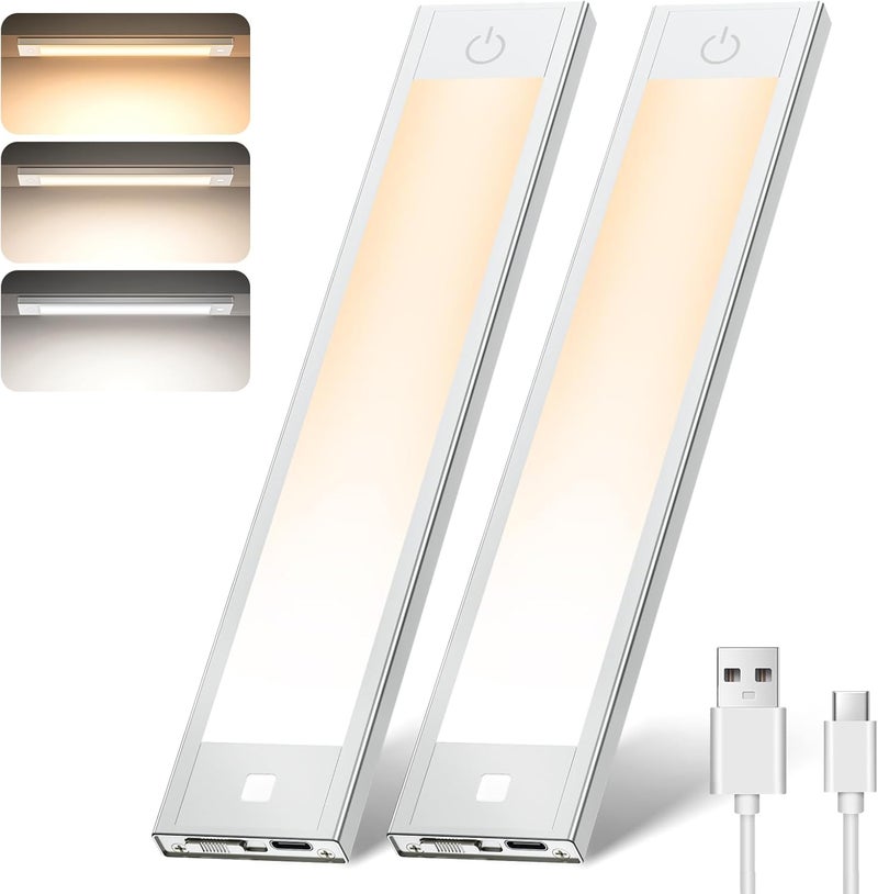 VST 72 LEDs Motion Sensor Lights Indoor 3 Color Temps, Dimmable Under Cabinet Lighting, 1800mAh Rechargeable Step Light, Cordless Night Light for Stair, Wardrobe, Kitchen 2 Pack - Image 1